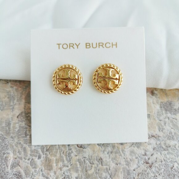 ❤️Tory Burch Rope Logo Gold Stud Earrings - Picture 1 of 3